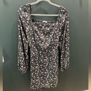 All in Favor Black Floral Long Sleeve Dress Large